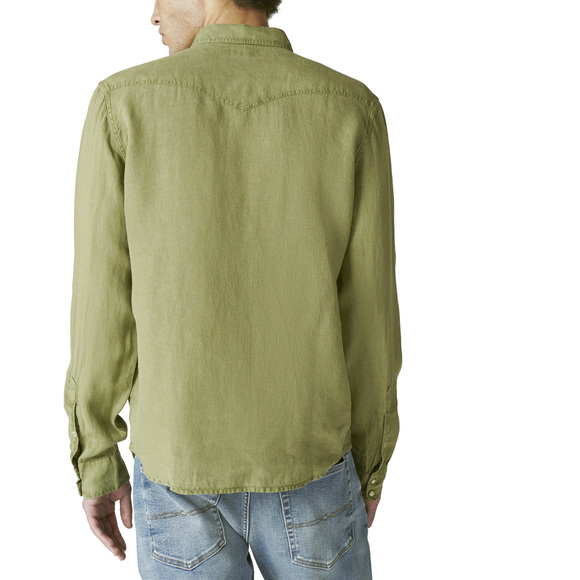 Lucky Brand Solid Linen Western Long Sleeve Shirt - Oil Green - Picture 2 of 3
